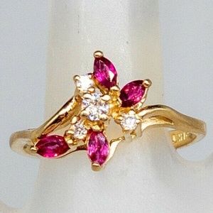 NATURAL RUBY DIAMOND 14K YELLOW GOLD RING